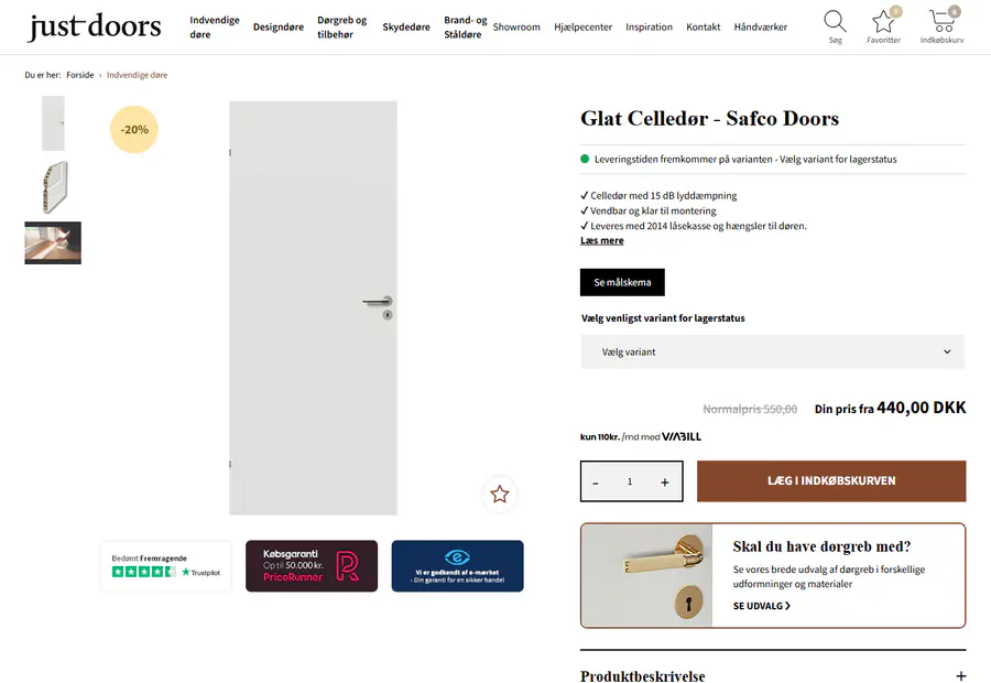 Justdoors varekort